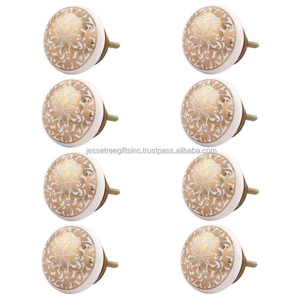 Metal & Marble Cabinet Pull Drawer Knobs With Golden Finishing Floral Design Round Shape Genuine Quality For Drawer & Wardrobe