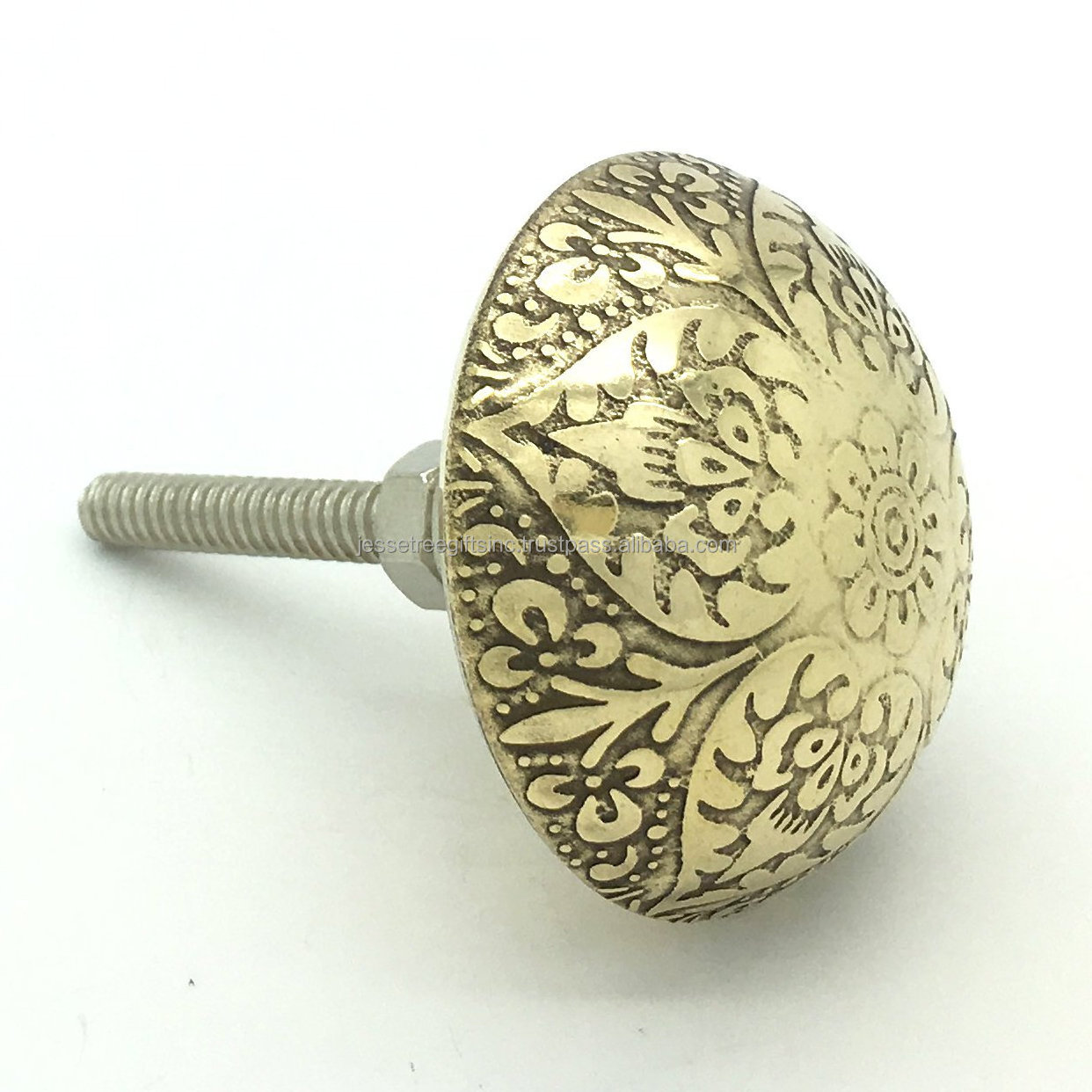 Metal Cabinet Pull Drawer Knobs With Antique Brass Finishing Round Shape Floral Embossed Design For Drawer & Wardrobe