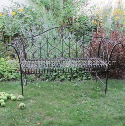 Fleur De Lis Design Metal Wire Outdoor Garden Bench With Brown Powder Coating Finishing Rectangle Shape For Sitting