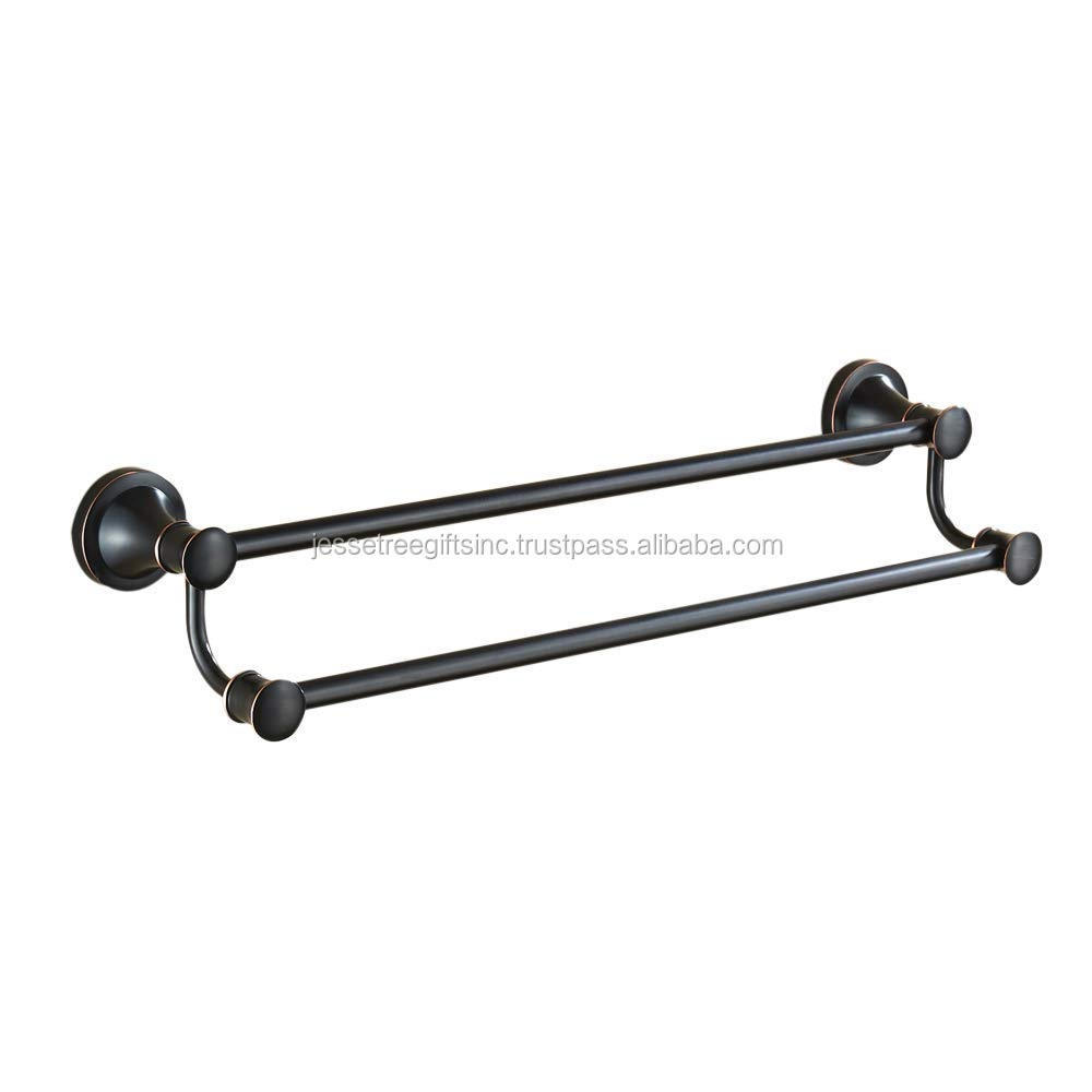 24 Inch Metal Bathroom Storage Wall Mounted Double Towel Hanger With Black Powder Coating Finishing For Organization