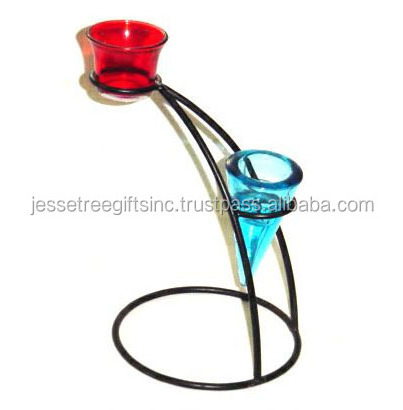 Metal Wire Candle Votive Holder With Black Powder Coating Finishing Round Base Fancy Design Glass Cups For Home Decoration