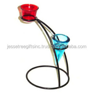 Metal Wire Candle Votive Holder With Black Powder Coating Finishing Round Base Fancy Design Glass Cups For Home Decoration