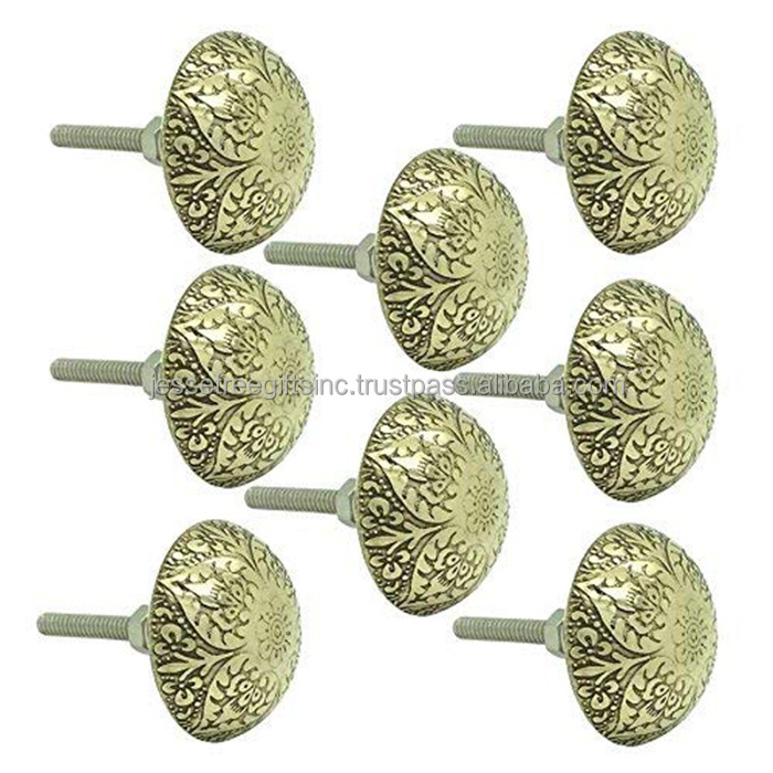 Metal Cabinet Pull Drawer Knobs With Antique Brass Finishing Round Shape Floral Embossed Design For Drawer & Wardrobe