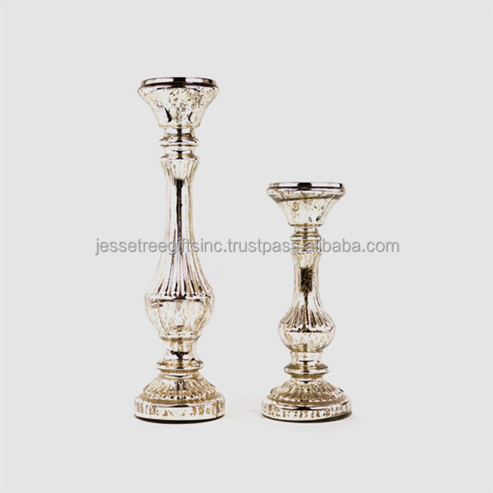 Metal Wedding Candle Stand Set Of Two With Gold Plating Finishing Round Shape Crystal Beads Design For Home Decoration