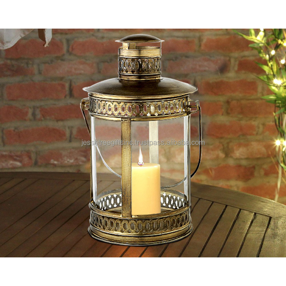 Wood & Metal Small Lantern With Clear Glass & Wood Polish Finishing Square Shape Simple Design With Handle For Home Decoration