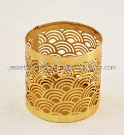 Metal Sheet Votive Candle Holder With Gold Powder Coating Finishing Round Shape Butterflies Design For Home Decoration