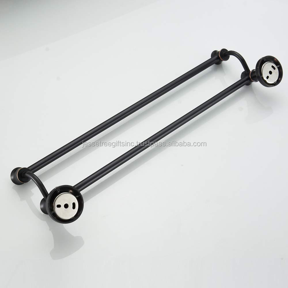 24 Inch Metal Bathroom Storage Wall Mounted Double Towel Hanger With Black Powder Coating Finishing For Organization