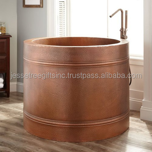 50 Inch Double Wall Metal Bath Tub With Shiny Copper Finishing Hammered Design Round Shape Excellent Quality For Soaking