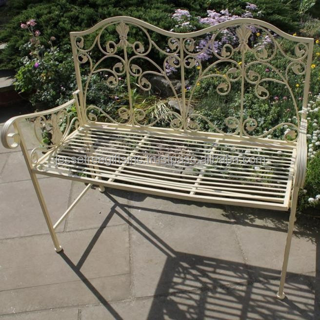 Fleur De Lis Design Metal Wire Outdoor Garden Bench With Brown Powder Coating Finishing Rectangle Shape For Sitting