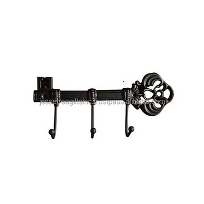 Modern Style Cast Iron Wall Mounted Hook With Black Powder Coating Finishing Key Embossed Design For Home Decoration