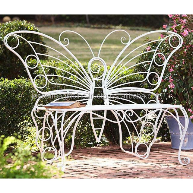 Modern Style Butterfly Shape Metal Garden Bench With White Powder Coated Finishing Wire Design High Quality For Sitting