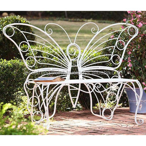 Modern Style Iron Garden Bench With White Powder Coating Finishing Wire Butterfly Design Premium Quality For Sitting