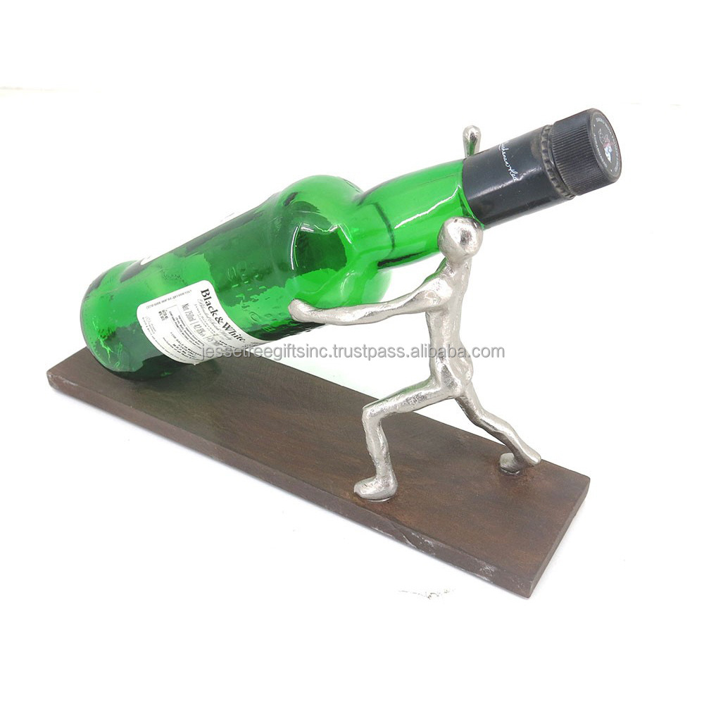 Wood & Metal Wine Holder Rack With Natural Finishing Square Shape Fancy Design High Quality With Three Section For Bottle Holder