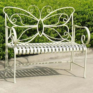 Modern Style Butterfly Shape Metal Garden Bench With White Powder Coated Finishing Wire Design High Quality For Sitting