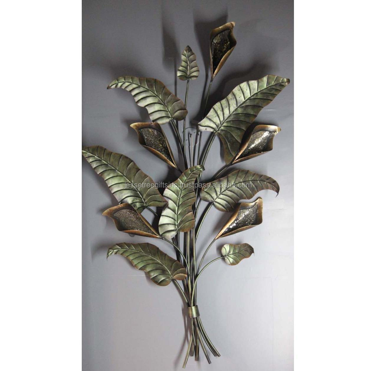 Metal Wall Art With Shiny Brown Powder Coating Finishing And Floral Design Leaves Shape For Home Decoration & Living Room