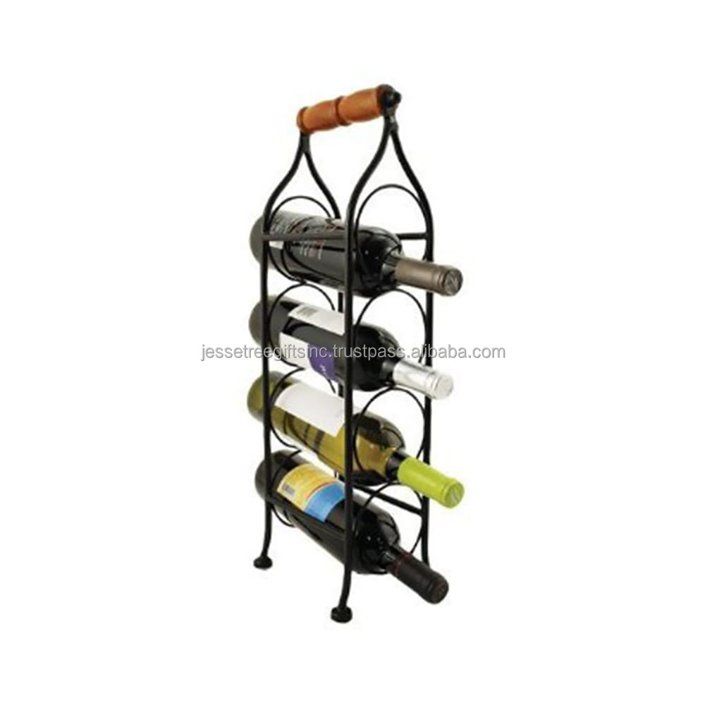 Wood & Metal Wine Holder Rack With Natural Finishing Square Shape Fancy Design High Quality With Three Section For Bottle Holder