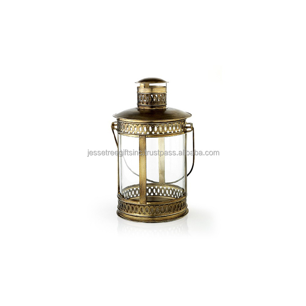 Wood & Metal Small Lantern With Clear Glass & Wood Polish Finishing Square Shape Simple Design With Handle For Home Decoration