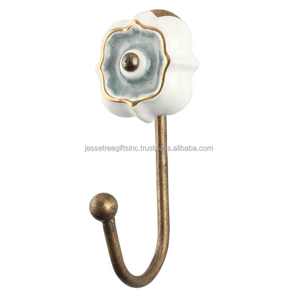 Handmade Metal Wall Mounted Hook With White & Black Finishing Round Base Unique Design Excellent Quality For Home Decoration