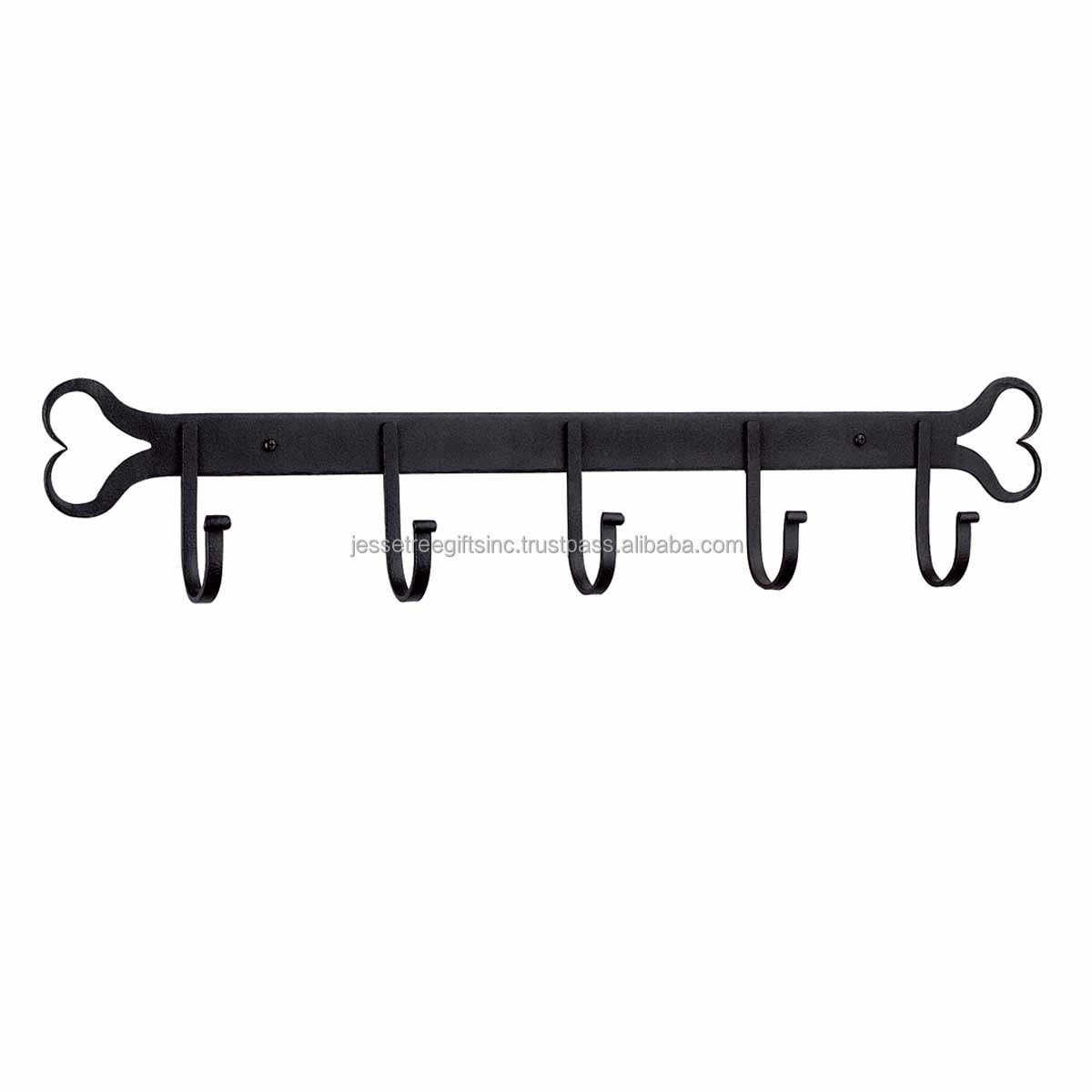 Modern Style Cast Iron Wall Mounted Hook With Black Powder Coating Finishing Key Embossed Design For Home Decoration