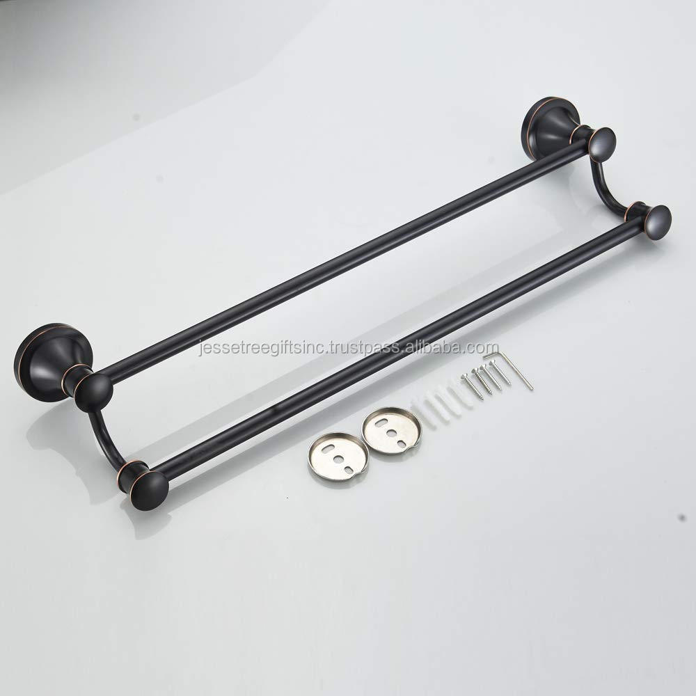 24 Inch Metal Bathroom Storage Wall Mounted Double Towel Hanger With Black Powder Coating Finishing For Organization