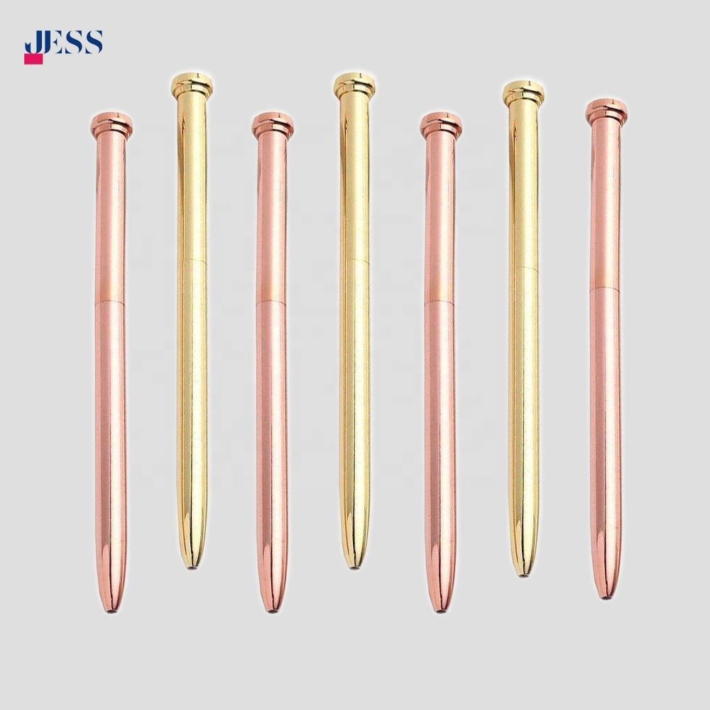 10cm Long Metal Pen Nail Shape Gold Rose Gold Slim Pen Short Min Twist Pen without Clip