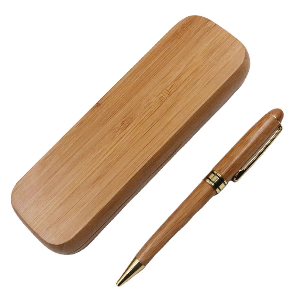 Gift Promotion Ball Point Pen Personalized Metal Bamboo Pen With Bamboo Box Custom Logo Pen Set