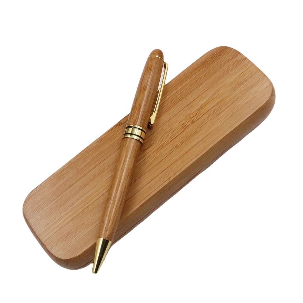 Gift Promotion Ball Point Pen Personalized Metal Bamboo Pen With Bamboo Box Custom Logo Pen Set