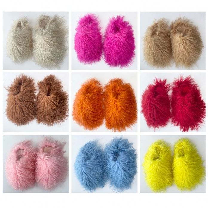 R1350-women winter shoes 2022 mongolian fur slides for women fluffy slippers