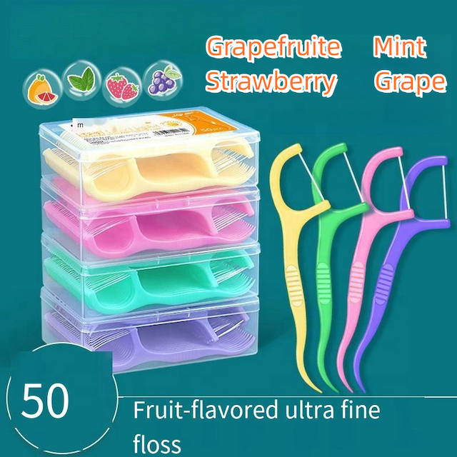 Hot Sale 50 Pieces Fruit Flavor Color  Oral Care Floss Sticks Dental Floss Picks