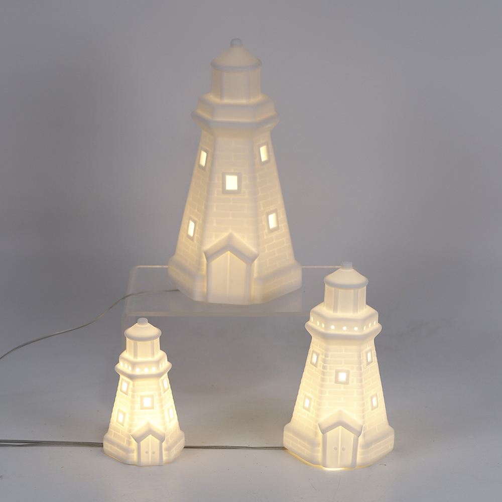 Wholesale Ceramic Christmas Decoration Candle Oil Burner Town House Lantern Tea Lights Candle Holder