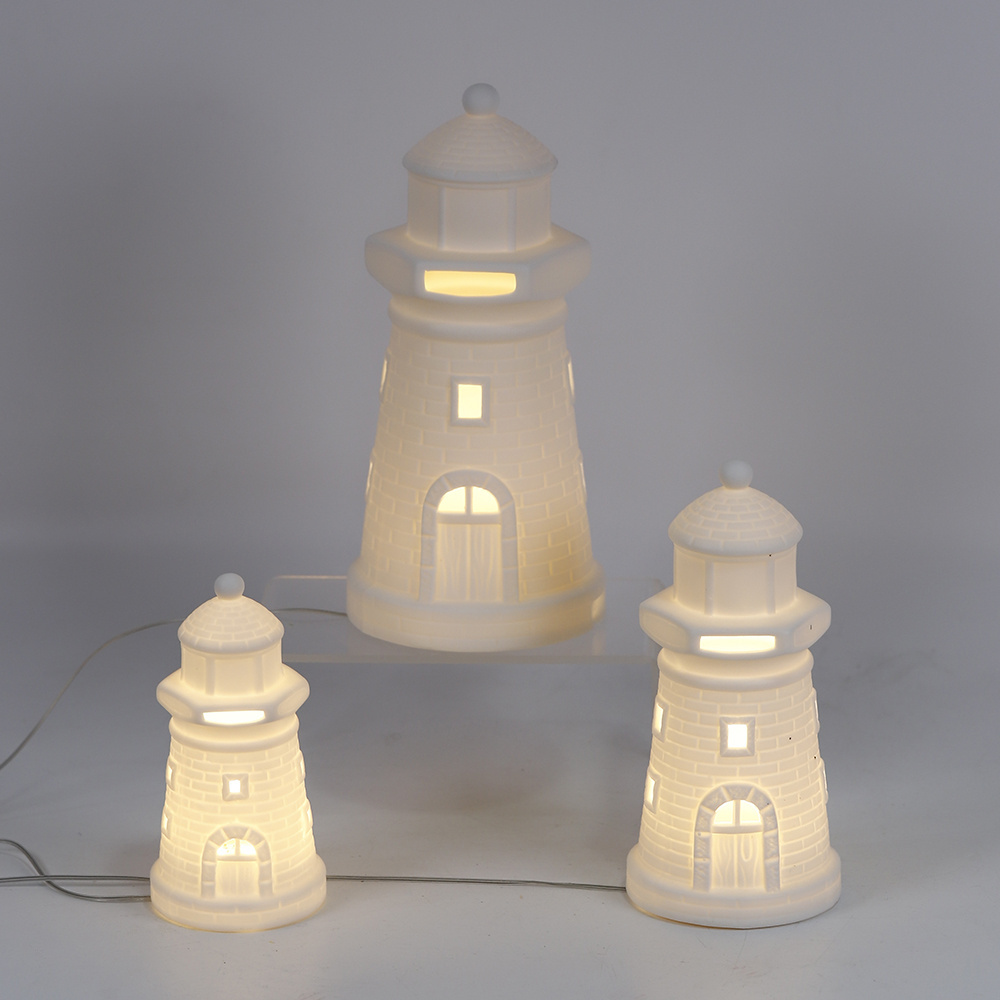 Wholesale Ceramic Christmas Decoration Candle Oil Burner Town House Lantern Tea Lights Candle Holder