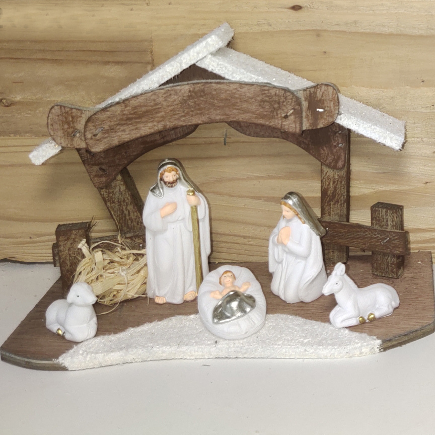 Factory customized Catholic Religious Gifts Desktop Decor Sculptures Holy Family Christmas Figurines with Led Lights