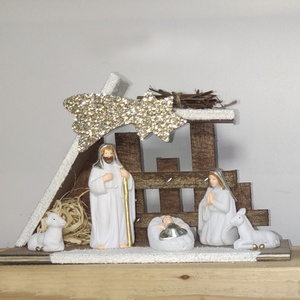 Factory customized Catholic Religious Gifts Desktop Decor Sculptures Holy Family Christmas Figurines with Led Lights