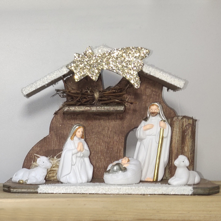 Factory customized Catholic Religious Gifts Desktop Decor Sculptures Holy Family Christmas Figurines with Led Lights