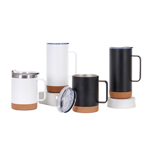 Cork Bottom Travel Mug With Handle Coffee Cups 12oz 16oz Reusable Sustainable Tumbler Wooden Stainless Steel Two Wall Insulated