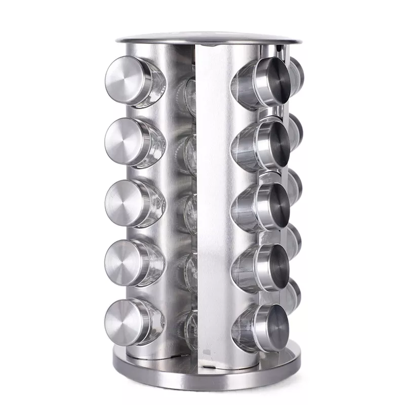 Stainless Steel 20-jar Countertop Rack Tower Organizer 3 Tiers Kitchen Spice Rack Organizer Set Rotating Spice Rack