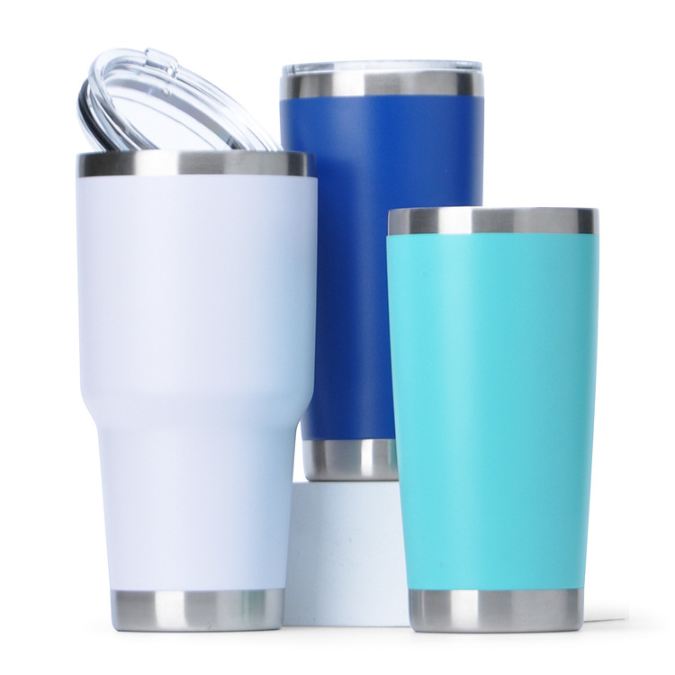 Stainless steel tumbler black thermal mug reusable coffee cup powder coated double 20 oz tumbler metal cups engraved