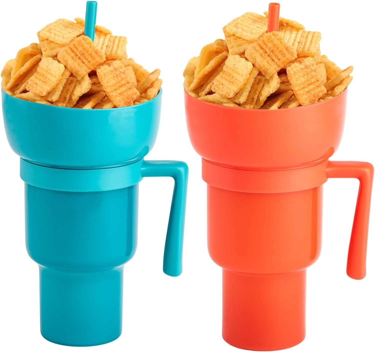 Factory Price 32oz Stadium Cup Plastic Tumbler Beverage 2 In 1 Snack And Cola Drink Cup Popcorn Cup With Snack Tray Bowl Straw