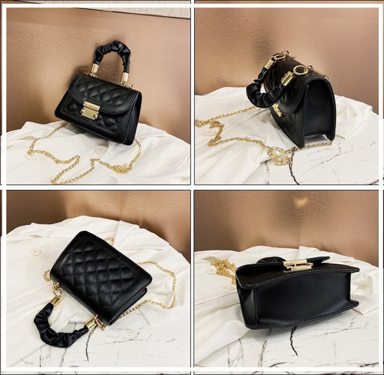 2023 Korean Lattice Shoulder Small Bag Women's Messenger Small Square Chain Hand Bag Wholesale PU Ladies Handbag