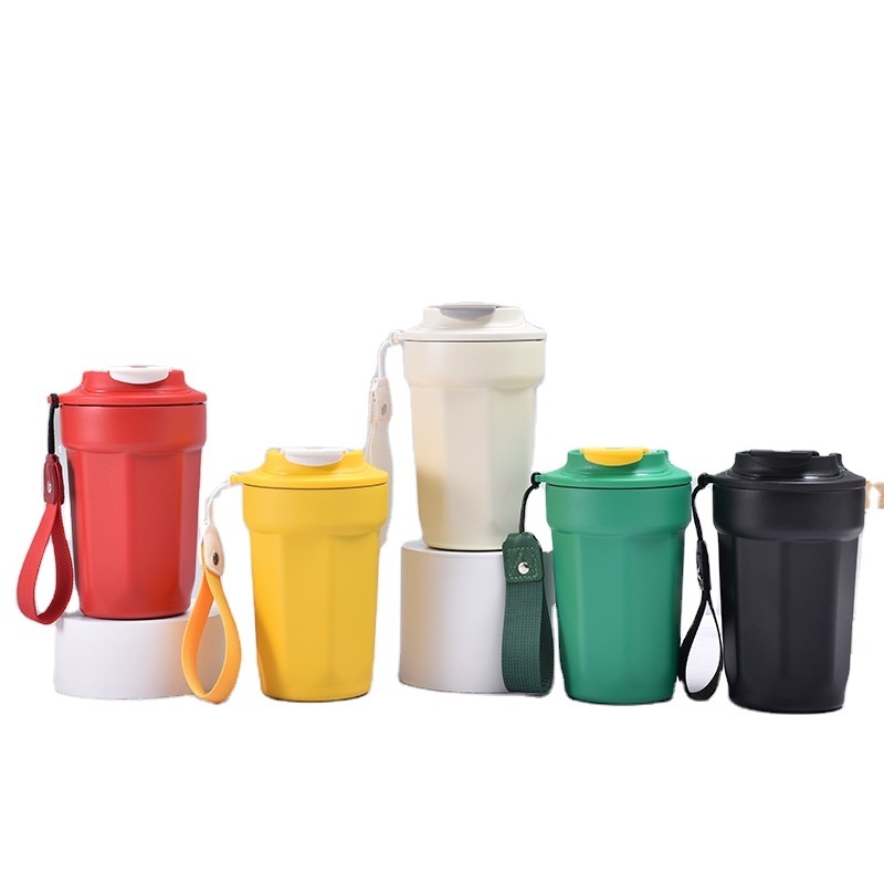 2023 New Style 350ml 450ml Accompanying Cup Mug 55 Degree Octagonal Diamond Shape Cola Coffee Milk Thermos Cup Mug With Rope