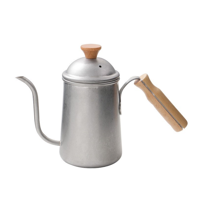 RTS 650ml/22oz Stainless Steel Coffee Making Pot Outdoors Heated Camping Coffee Tea Hot Water Kettle Jars With Wooden Handle