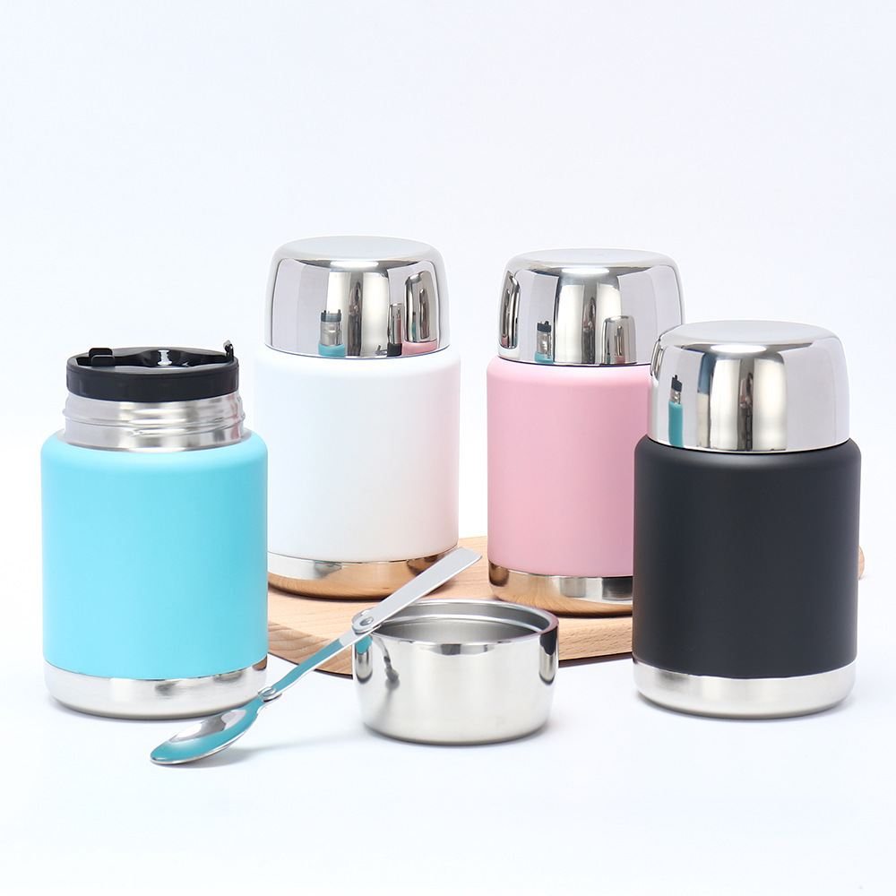 Portable 500ml 750ml thermal thermos flask pot Insulated 304 stainless steel food storage jar container lunch box with spoon