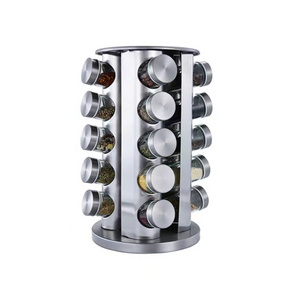 360 Rotating Vertical Kitchen Spice Bottle Rack Stainless Steel Rolling Shelf Seasoning Rack Round Carousel Standing Spice Rack