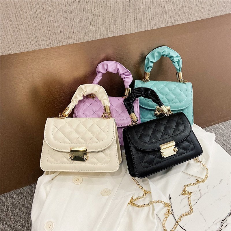 2023 Korean Lattice Shoulder Small Bag Women's Messenger Small Square Chain Hand Bag Wholesale PU Ladies Handbag