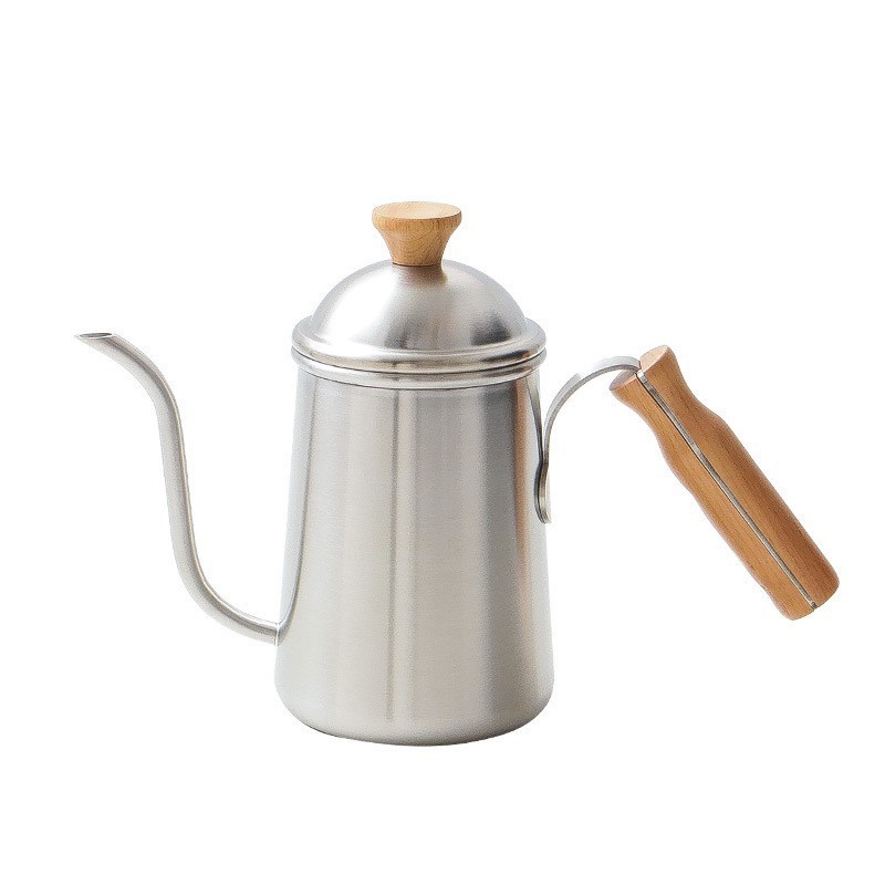 RTS 650ml/22oz Stainless Steel Coffee Making Pot Outdoors Heated Camping Coffee Tea Hot Water Kettle Jars With Wooden Handle