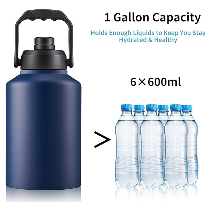 Outdoor Large Capacity 1 Gallon Water Jug Pitcher Sport Gym Flask 128oz Metal School Stainless Steel Water Bottle with Handle