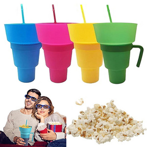 Factory Price 32oz Stadium Cup Plastic Tumbler Beverage 2 In 1 Snack And Cola Drink Cup Popcorn Cup With Snack Tray Bowl Straw