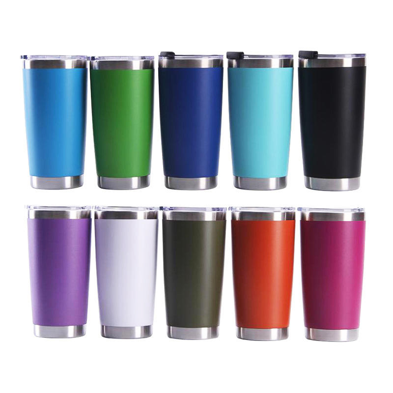 Stainless steel tumbler black thermal mug reusable coffee cup powder coated double 20 oz tumbler metal cups engraved