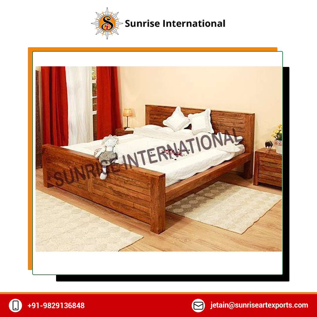 2023 Best Selling Handmade Groove Design Sheesham Wood Queen Size Double Bed without Storage at Reasonable Price