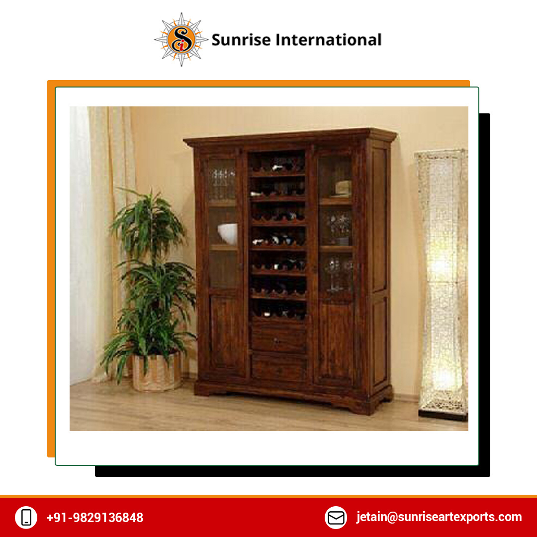 Ethnic Style Hot Selling Sheesham Wood Large Bar Cabinet - Crockery Unit Furniture for Home at Reliable Market Price